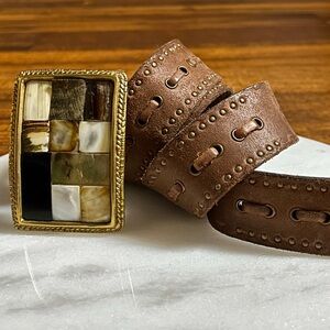 Street Ahead ~ Women’s Medium ~ Brown Leather W/ Rock Gemstones Buckle ~ Belt